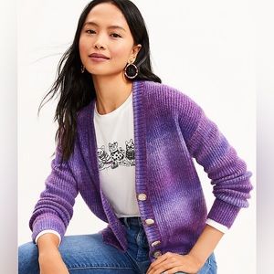 Loft Spacedye Ribbed V-Neck Cardigan, NWT